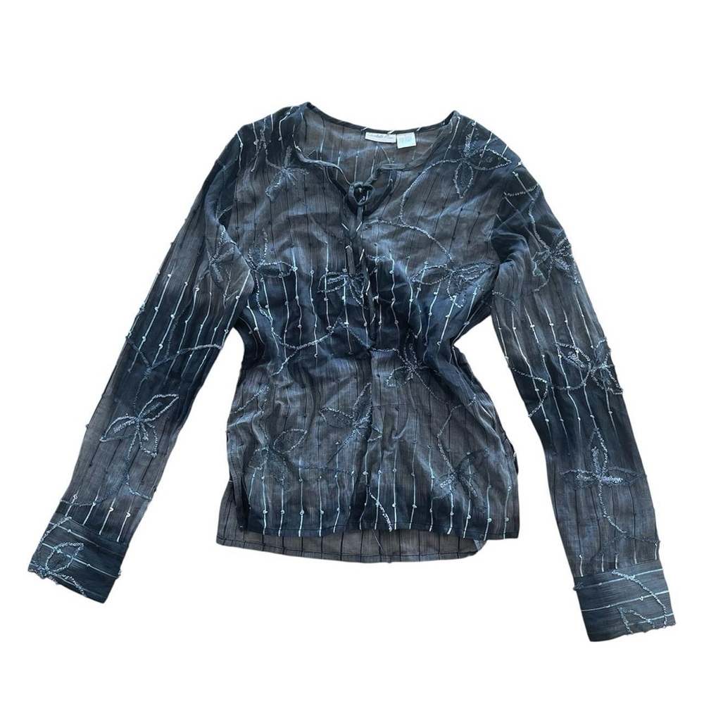 Charlotte Russe Black Sheer Blouse with Embroidered Details